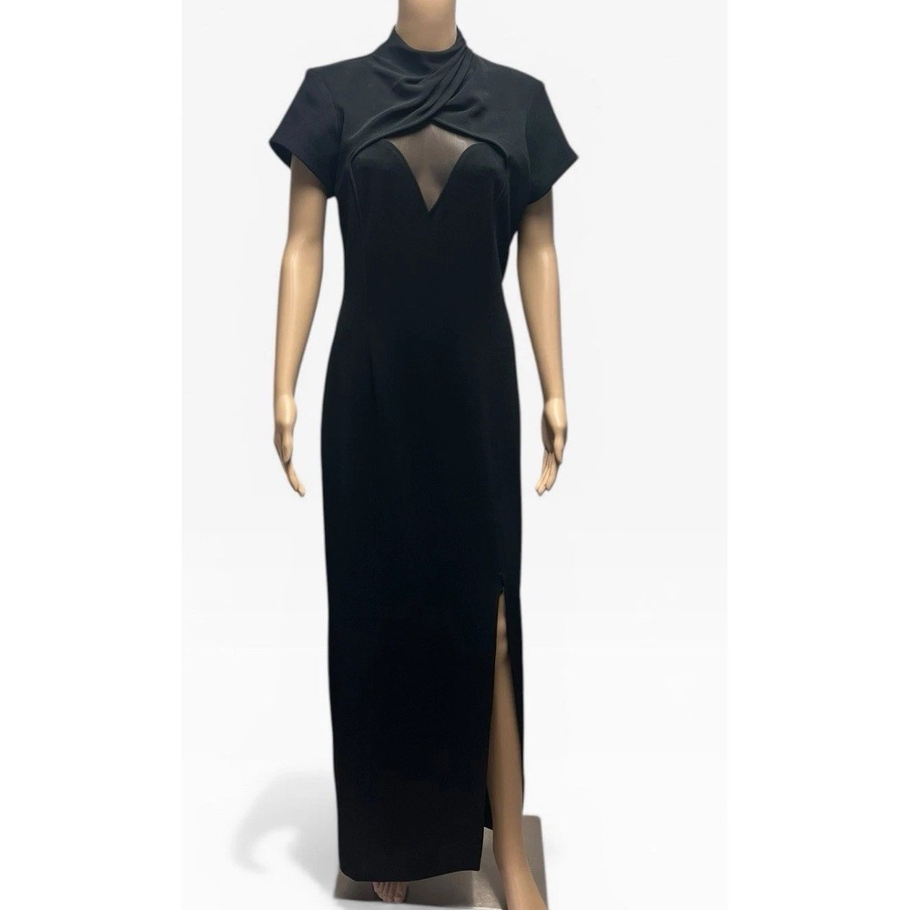 Betsy Adam Prom Dress 12 14 Sheer Illusion Plunge Back 90s Goth Vamp High Neck